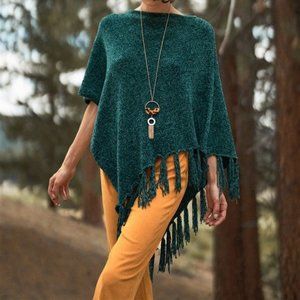 Green Chenille Knit Poncho style
